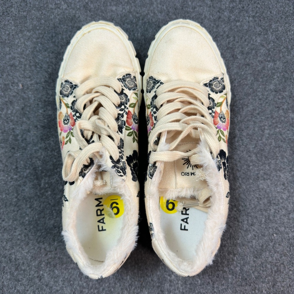 Farm Rio Women's Floral Canvas Sneakers Size 9 Faux Fur Lined Platform Shoes